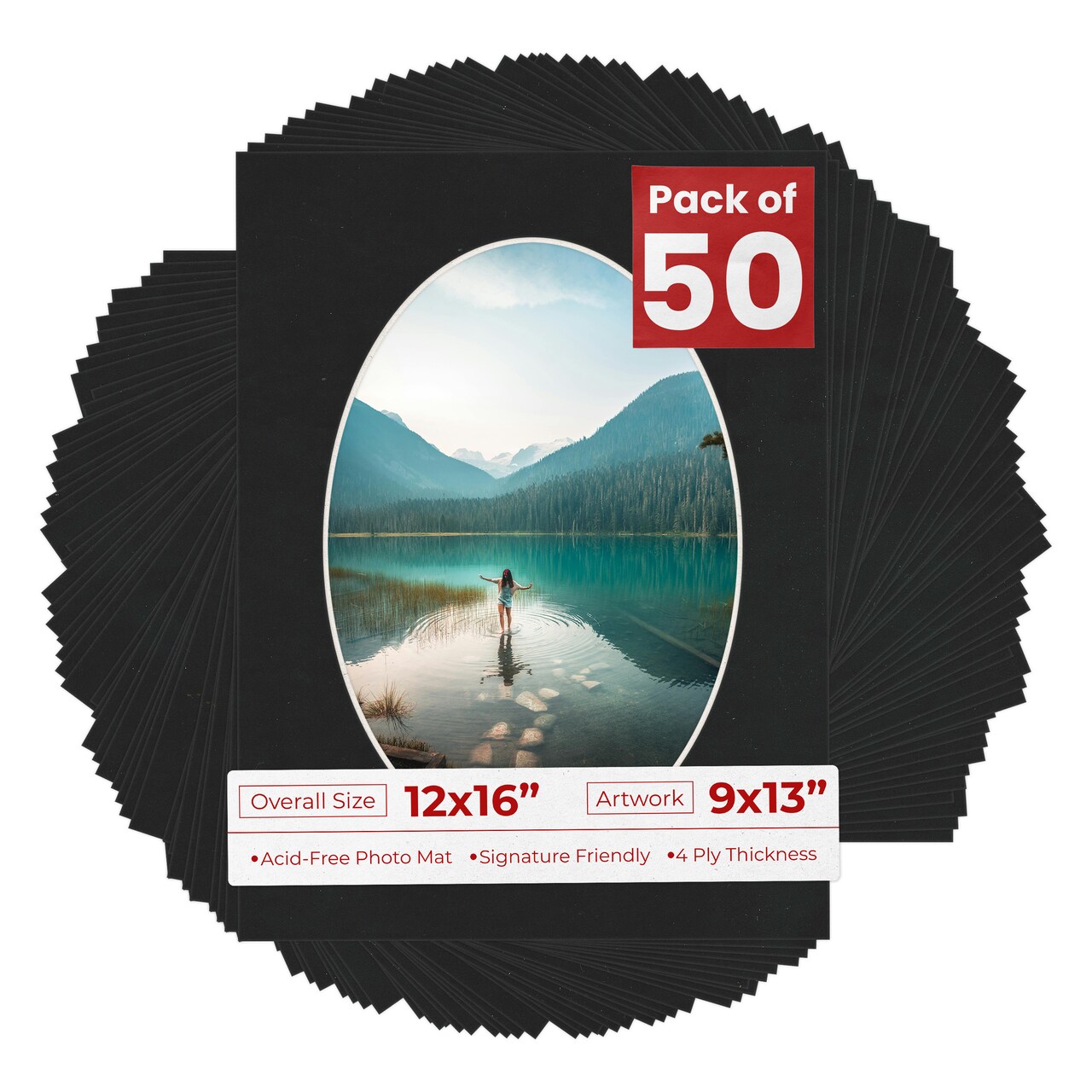 Black Suede Mat Board for 12x16 Frames - Oval Opening for 9x13 Photos